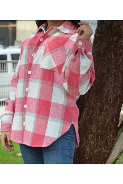 DENİZ Kadın Tek Cepli Ekose Kalın Kumaş Oduncu Gömleği