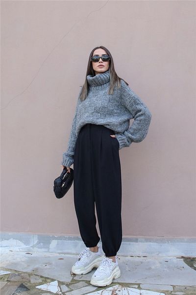 Trn JNS Schwarze maskuline Joggerhose mit elastischen Beinen