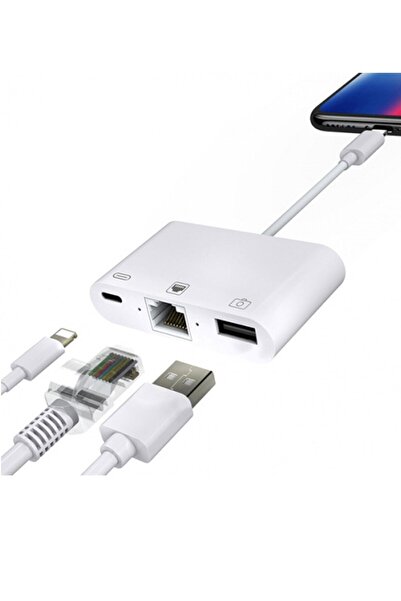 OBRAX Iphone 7 8 X 11 11 Pro 12 13 13 Pro Max Ve Ipad Uyumlu Usb Ethernet Lightning Şarj Adaptörü 3in1
