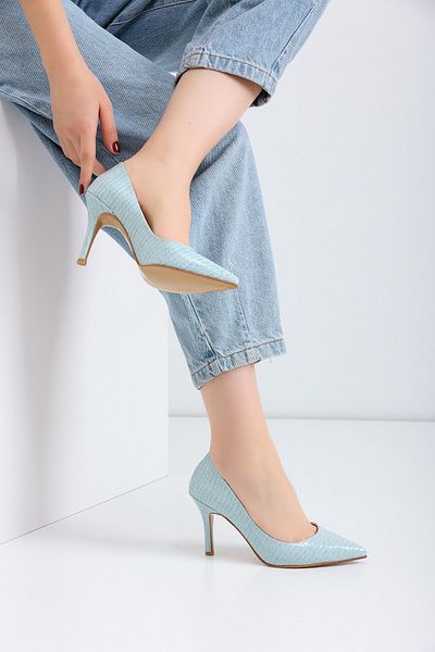 La Limar Pantofi cu toc stiletto cu model din piele de șarpe albastru de 8,5 cm