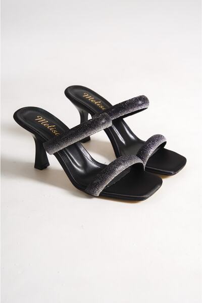 Moda Değirmeni Pantofi cu toc de damă din satin negru Bg1158-119-0001