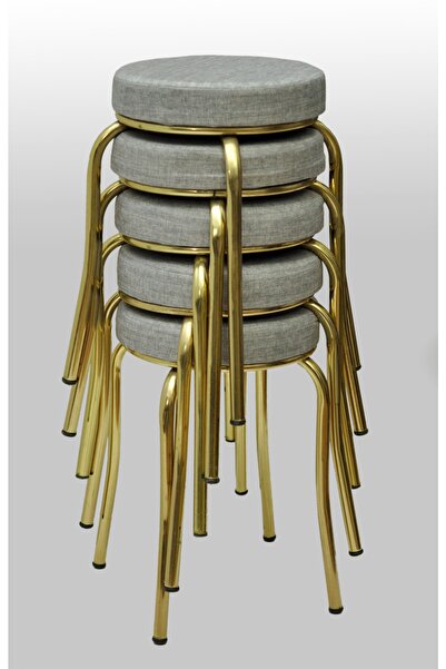 TABURECİM Tabure (5 Adet) Gold Ayaklı, Mina Kumaş, Metal Ahtapot Ayak Aygl-257