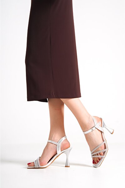 Moda Değirmeni Silver Women's Stone Evening Dress Heeled Shoes Bg1161-121-0001