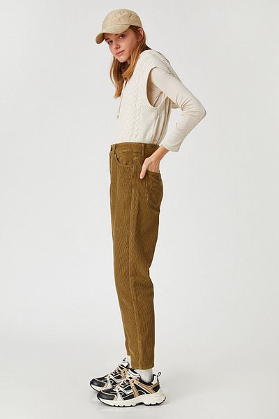 Koton Pantaloni Mom din catifea cu talie înaltă