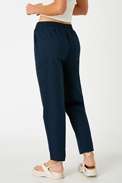 Koton Dámské plátěné kalhoty s kravatou do pasu 2sak40090pw