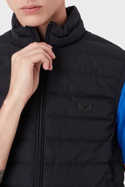 Emporio Armani Men's Stand Collar Insulated Brand Logo Zippered Navy Blue Sports Vest 8n1bq1 1nlrz-0920