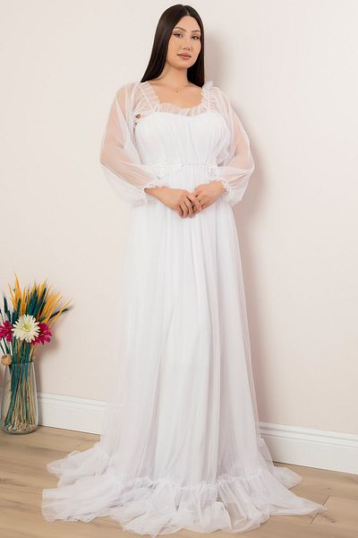 PULLIMM Rochie de seara lunga din tul - Detaliu dantela, model 13326