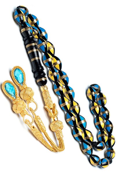 OTTOTESBİH Erkek Hediyelik Tesbih, Sarı Lacivert Tesbih, Kuka Tesbih