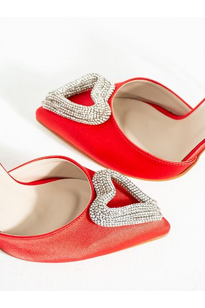 ALEMDAR AYAKKABI Red Satin Stone Women's Shoes