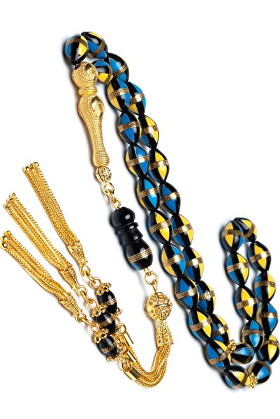 OTTOTESBİH Erkek Hediyelik Tesbih, Sarı Lacivert Kuka Tesbih