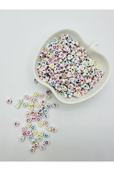 Egem aksesuar Açık Renkli Yassı Harf Boncuk 100 Adet Takı Boncuğu