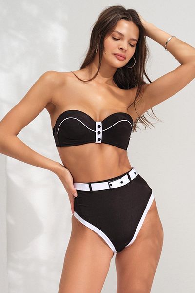 Pierre Cardin Ψηλόμεσο στράπλες μαύρο γυναικείο μπικίνι - 2c3t1n2o03