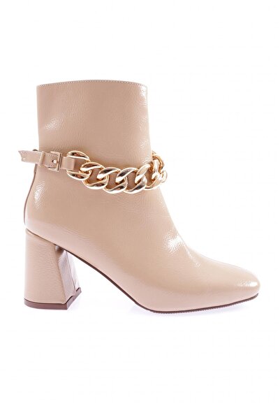 DGN Women's Chain Accessory Heeled Boots Nudcrinkle Patent Leather 215162821