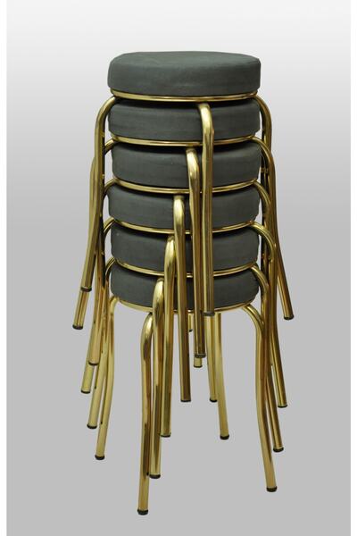 TABURECİM Tabure (6adet) Gold Ayaklı, Mina Kumaş, Metal Ahtapot Ayak Aygl-273