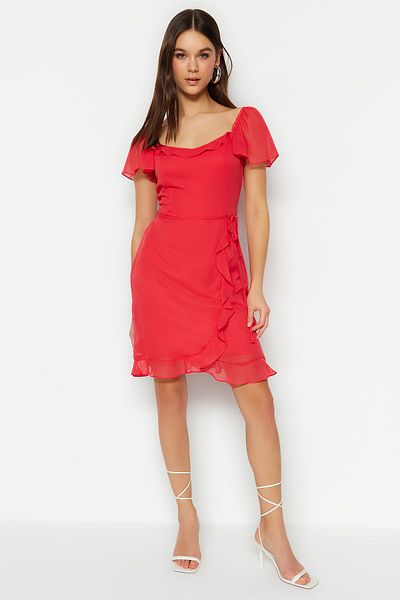 Trendyol Collection Μίνι υφαντό φόρεμα με λουλούδι ρόδι σε γραμμή Α/καμπάνα με λουλούδια TWOSS23EL01136