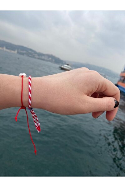 sema aksesuar Set of 2 Red Bracelets with Pearls and Marteniçka Red and White Lucky Bracelet - Wish March Thread