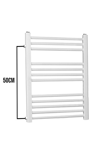 TOPRAK HAVLUPAN 50/70cm 10 Borulu Beyaz Yandan Girişli Havlupan Radyatör Banyo Isıtıcı Aks 50cm