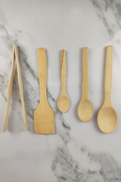 Digithome 5 Piece Natural Wooden Kitchen Utensils and Dough Set - Sml001 C1-1-207