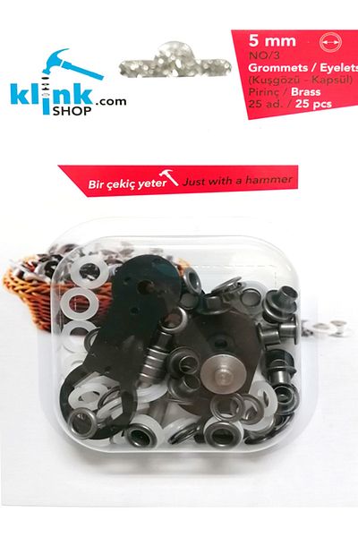 Klinkshop Number 3 Eyelet Hammer Application Apparatus and 25 Pieces 5mm Black Eyelet Kit - Stainless Brass