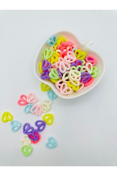 Egem aksesuar 100 Pieces of Mixed Color Big Heart Figured Plastic Beads for Jewelry Making
