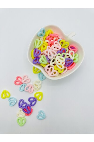 Egem aksesuar 50 Adet Karışık Renkli Büyük Kalp Figürlü Plastik Boncuk Takı Y...