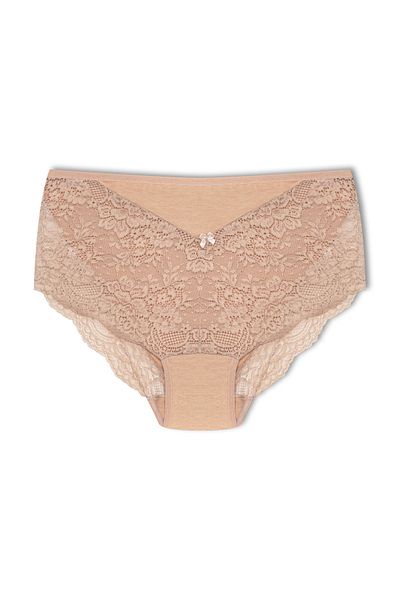 HNX Καφέ Μπροστινό και Πίσω Δαντέλα Plus Size Cotton Bato Γυναικεία κιλότα