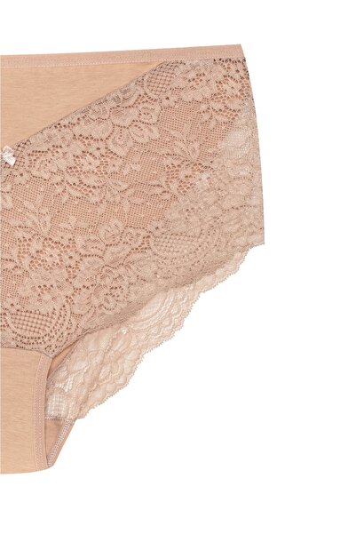 HNX Chiloți Bato din bumbac de mărime mare, maro, cu dantelă în față și în spate