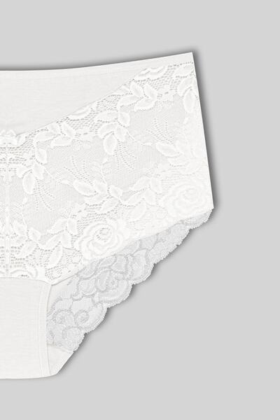 HNX Ecru Large Size Cotton Bato Women's Panties with Lace Front and Back