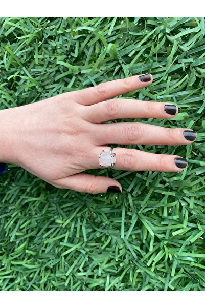 sema aksesuar خاتم حجر الكوارتز الطبيعي الوردي - خاتم نسائي قابل للتعديل