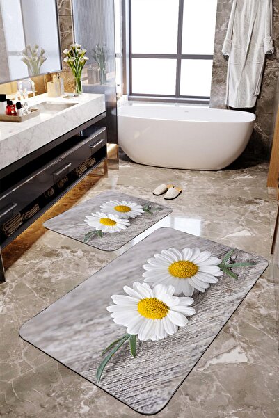 Talia Home Papatya Desenli Büyük Boy Banyo Paspas Seti 2li