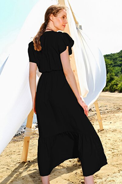 Trend Alaçatı Stili Dress - Black - Ruffle hem