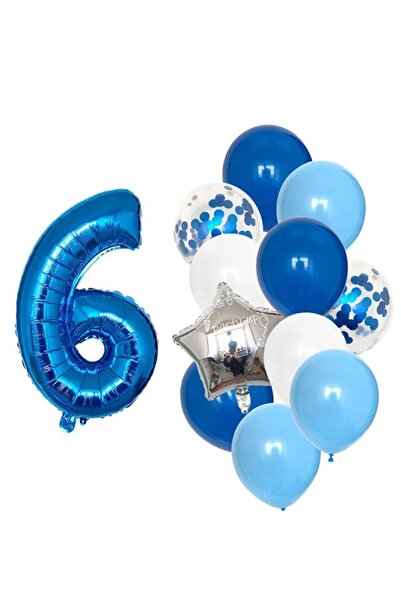 BEST PARTİ DOĞUM GÜNÜ PARTİ SÜSLERİ Mavi Rakam Balon Pullu Şeffaf Balon Seti Yaş 6
