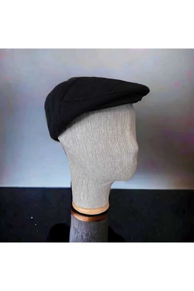 salarticaret Siyah Kaşe Düğmeli Kasket Şapka