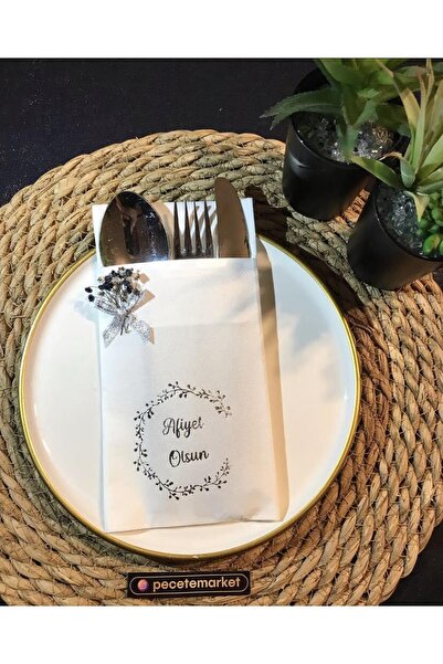 kidspartim Silver Gilded White Floral Bon Appetit Pocket Napkin 5 Pieces