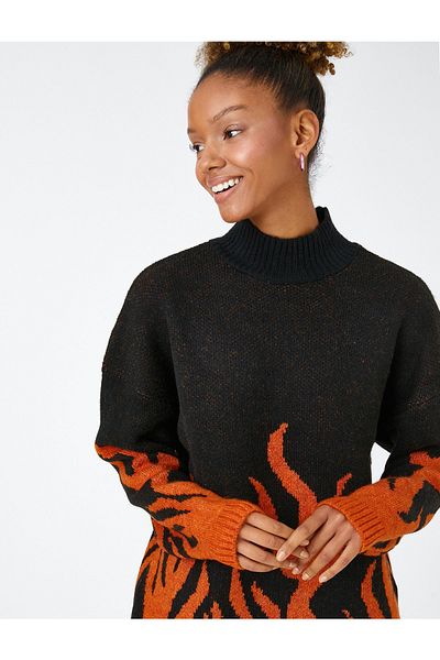 Koton High Collar Sweater Patterned Long Sleeve