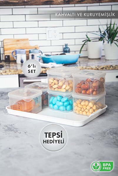 AES HOME Breakfast and Cookie Storage Container Set with Tray 6+1 Pieces Transparent