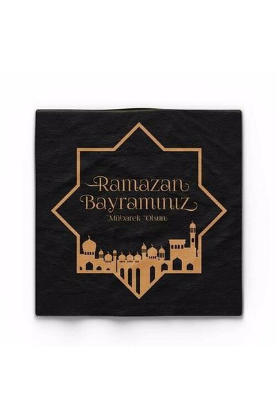 DÜVENCİ TİCARET Mini Party Store - Gilded Black Napkin, 16-Piece Ramadan Bayram Gold Set