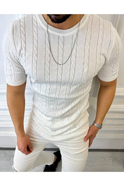elkumoda T-Shirt Knitted Knitwear T-Shirt Breathable Anti-Sweat Slim Fit Slim...