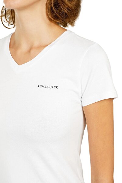 lumberjack Ct130 Basic V Neck T-sh Λευκό γυναικείο μπλουζάκι