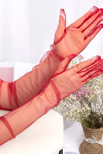 Hayalperest boncuk Red Wedding Gloves Special Day Gloves Prom Gloves