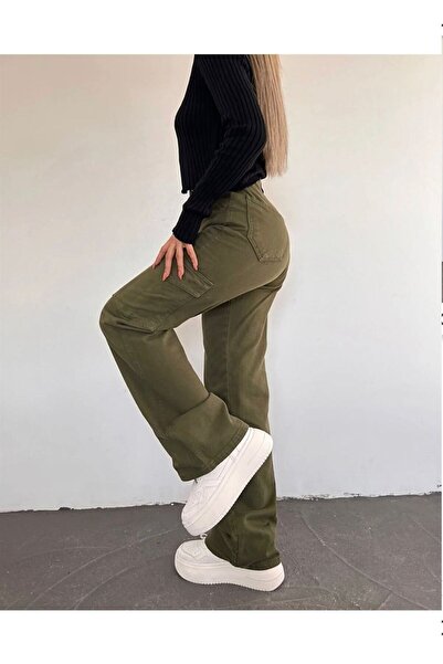 BROWSER Жіночі хакі високої талії широкі штани-карго Карго кишені Джинси