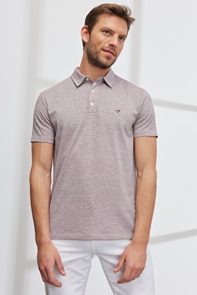 AC&Co / Altınyıldız Classics Мъжка винено-бяла тениска с тясно изрязано поло ...