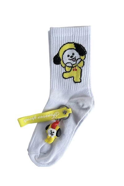 çorapdunyam Chimmy Bts Emoji Colorful Design Socks and Keychain Set