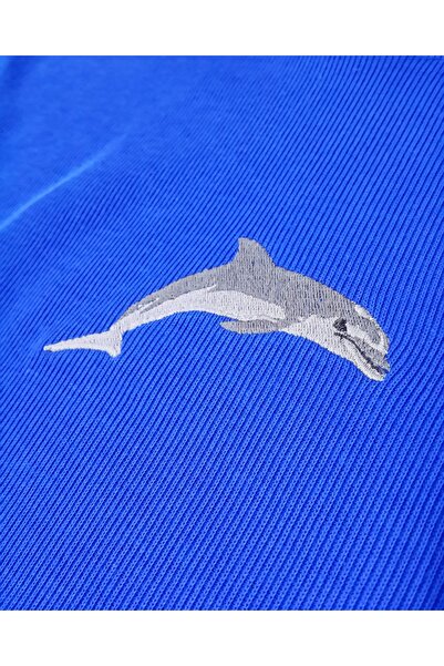 Double Tank سويت شيرت أزرق مطرز على شكل دولفين مقاس متوسط