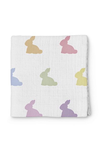 DEUX LAPINS 100% Cotton Muslin Baby Blanket 100X100 Rainbow Lapin - Multicolored Rabbit Pattern