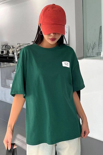 MODAGEN Tricou de damă, verde închis, supradimensionat, 100% bumbac, cu croiala confortabilă