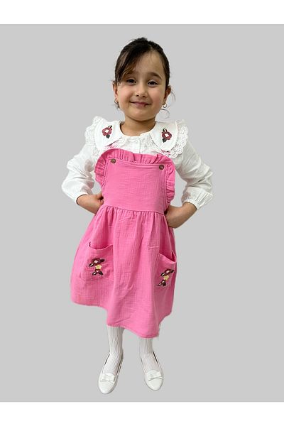 Esterella Girl's Salopet/Floral Embroidered/shirted Salopet Dress