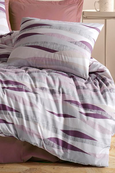 Evlen Home Collection Edson Cotton Duvet Cover Set Double (4 Pieces) Duvet Cover Set Burgundy/grey