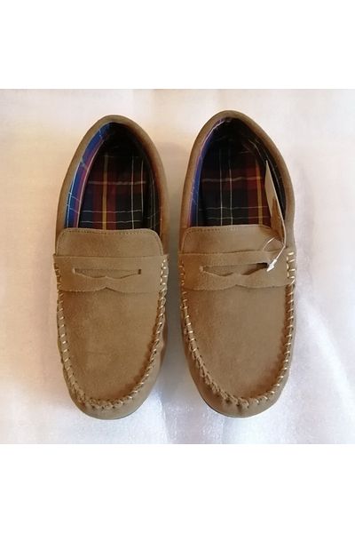 Butik Tülin Unisex Genuine Leather Suede Camel Banded Hand Stitched Very Soft Thin Flexible Stitched Rubber Sole Loafer