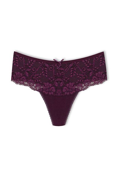 HNX 2-Piece Cotton Lace Front High Waist Large Size Thong Women's Panties